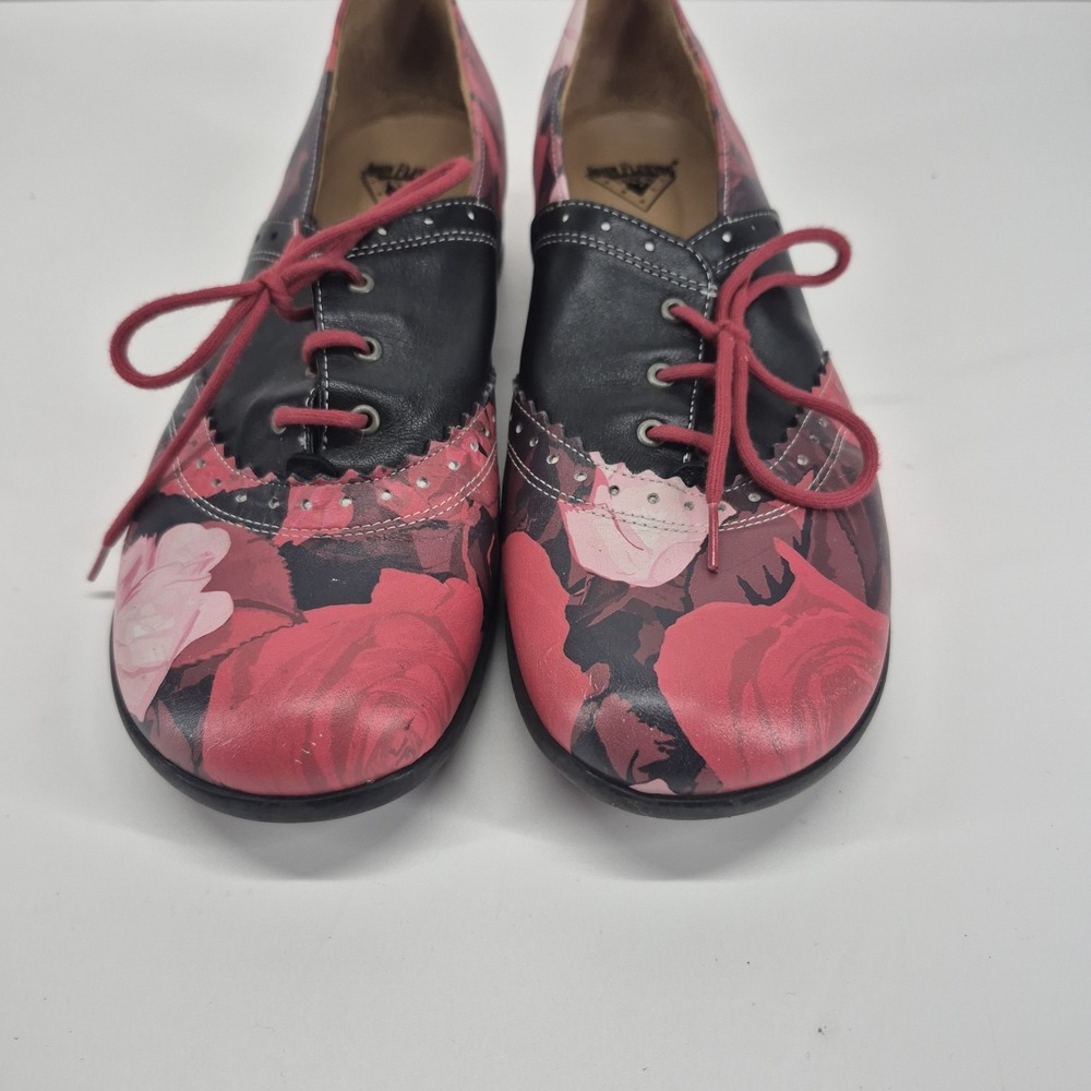 John Fluevog Erika Brogued Oxford Red Black Pink Leather Size 8.5 - Picture 3 of 16